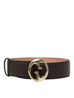 Gucci GG Logo Buckle Belt Brown Gold Leather